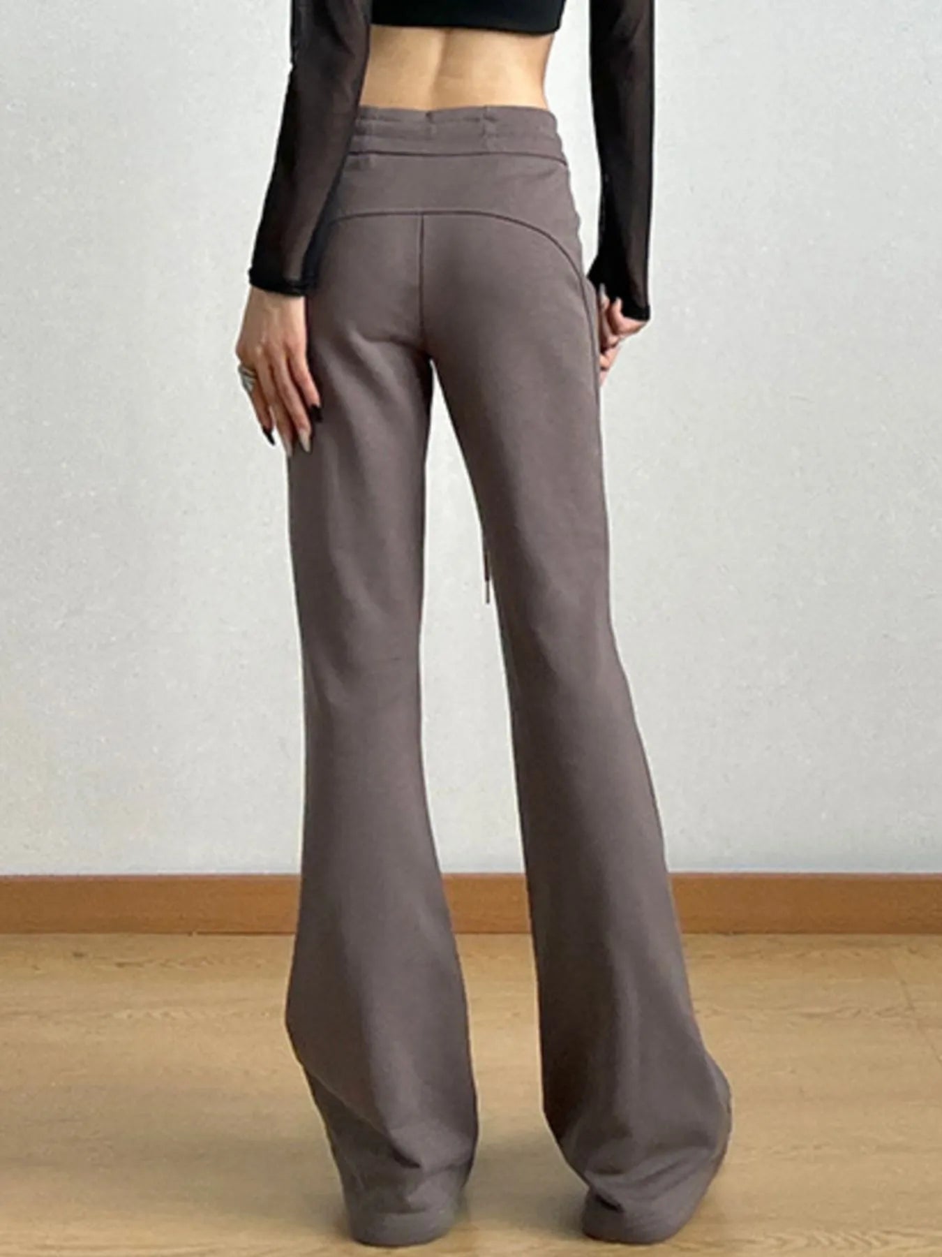 High Waist Flare Drawstring Casual Pants 