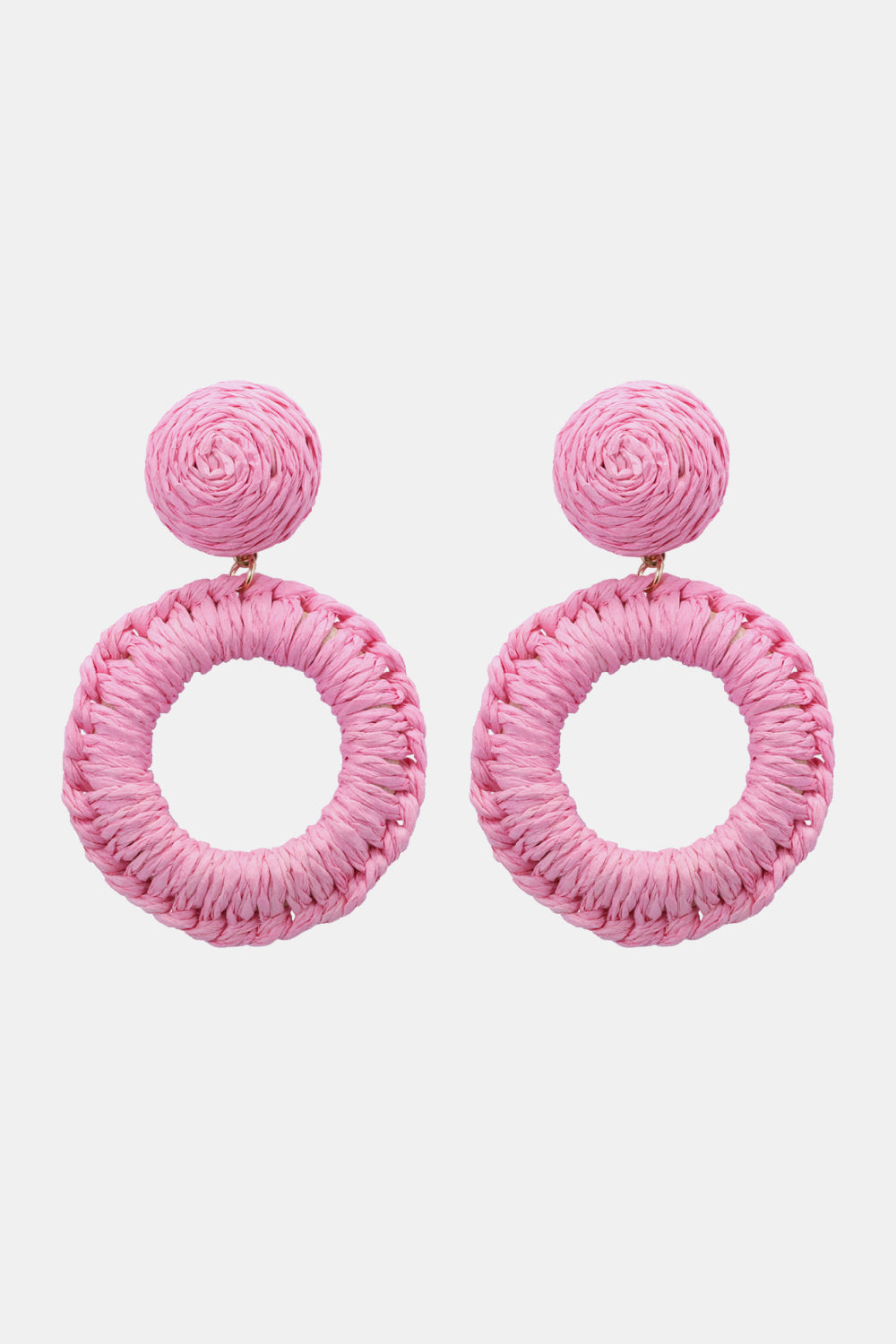 Round Shape Raffia Grass Dangle Earrings 