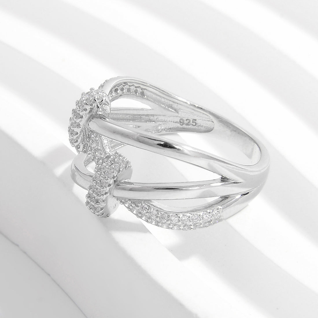 Inlaid Zircon 925 Sterling Silver Crisscross Ring 