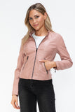 Snobbish Faux Leather Zip Up Drawstring Hooded Jacket 