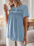Devine Lace Detail Round Neck Short Sleeve Blouse 