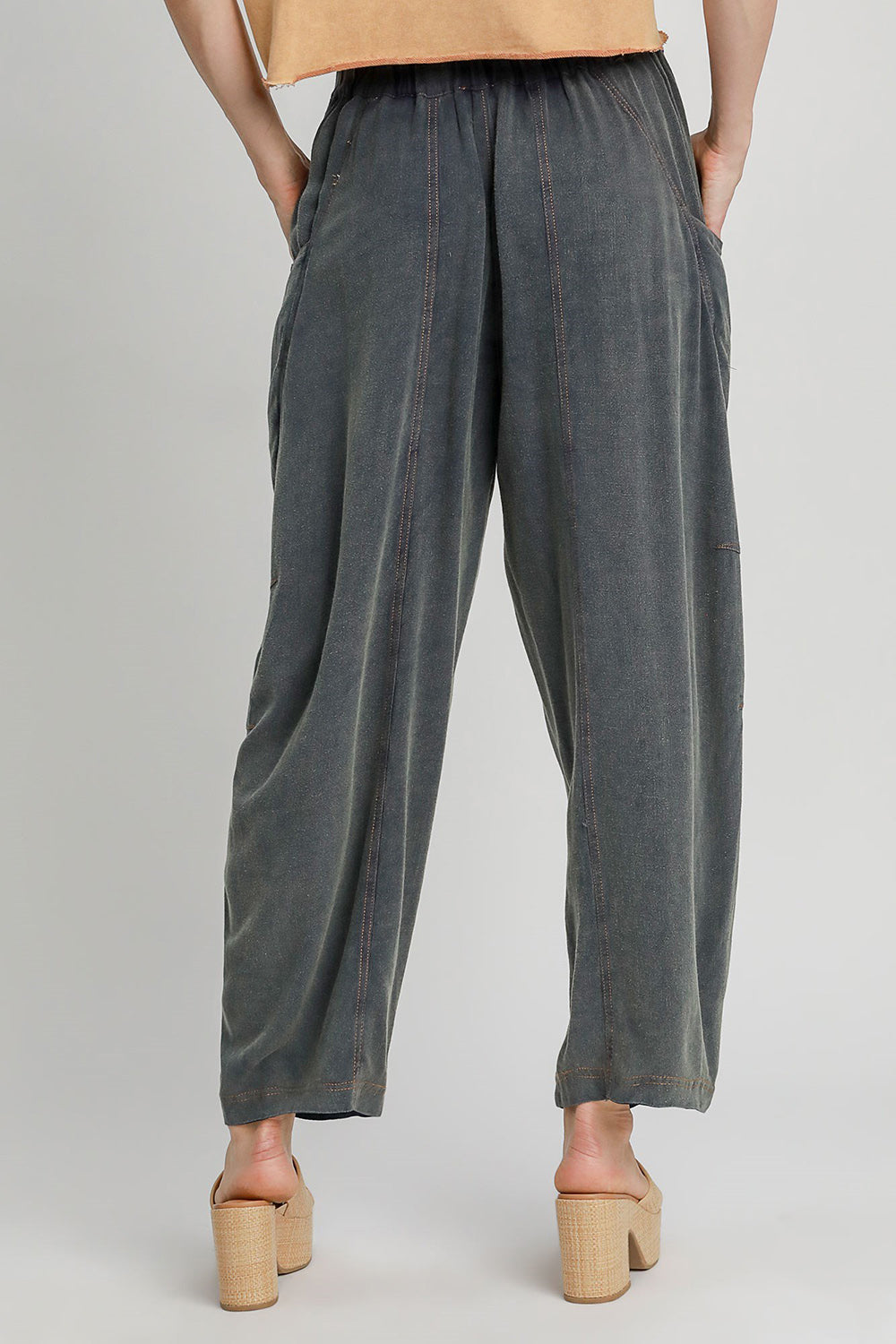 Umgee Elastic Waist Baggy Fit Pants with Pockets 