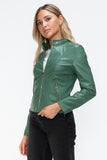 Snobbish Faux Leather Zip Up Drawstring Hooded Jacket 