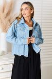 Double Take Dropped Shoulder Raw Hem Denim Jacket 
