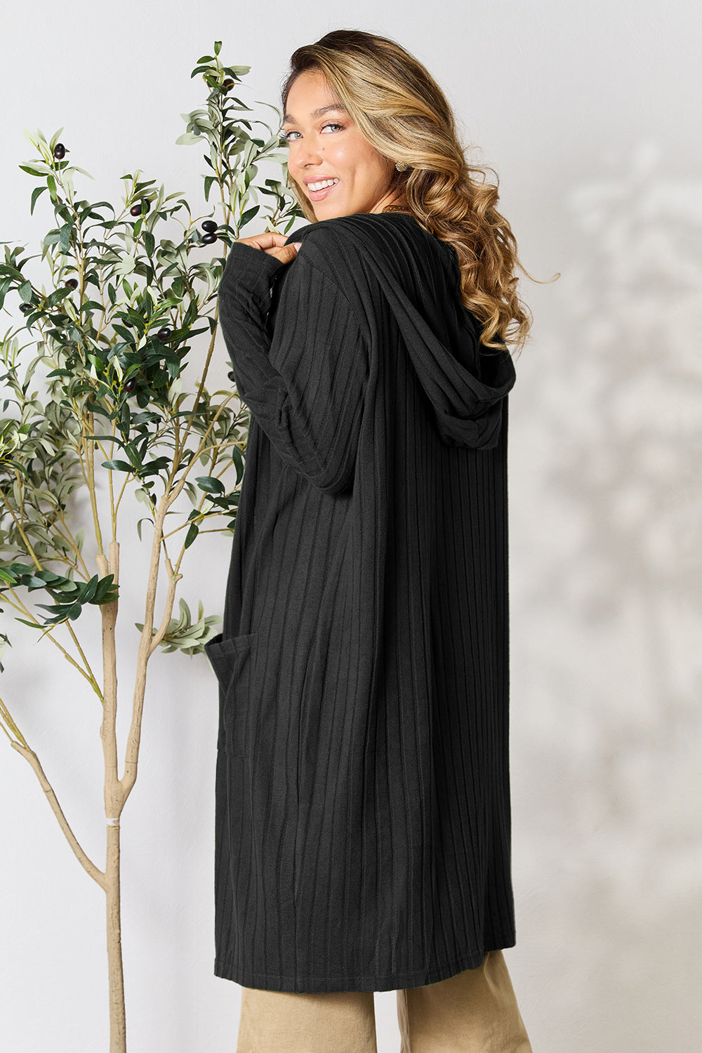 Basic Bae Full Size Hooded Sweater Cardigan 