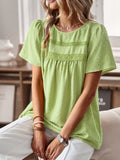 Devine Lace Detail Round Neck Short Sleeve Blouse 