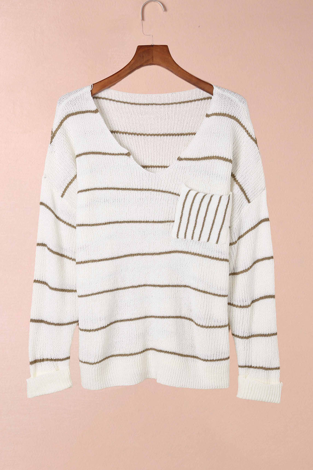 Striped V-Neck Drop Shoulder Sweater 