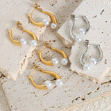 Synthetic Pearl Asymmetrical Titanium Steel Earrings 