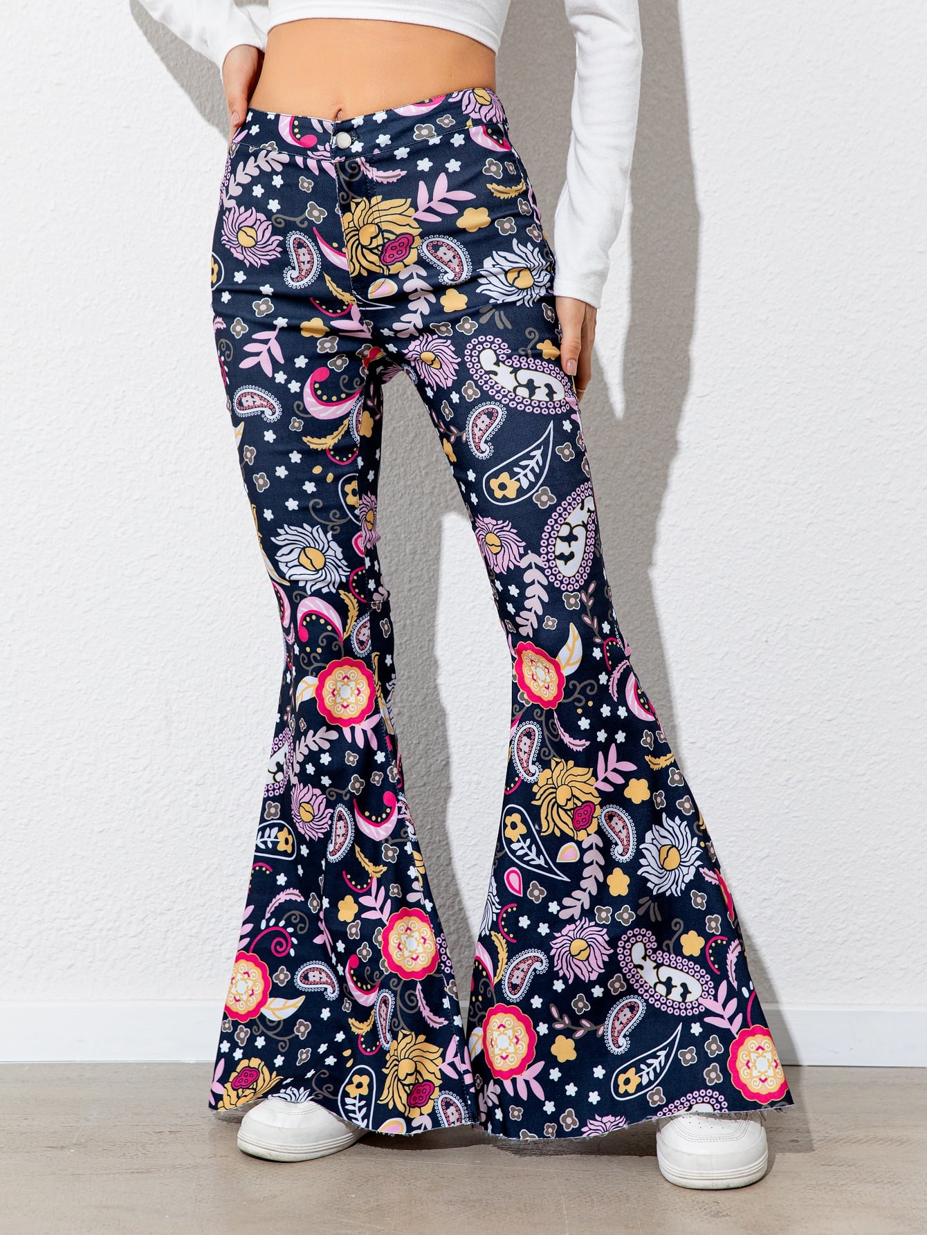 Floral High Waist Flare Leg Pants 