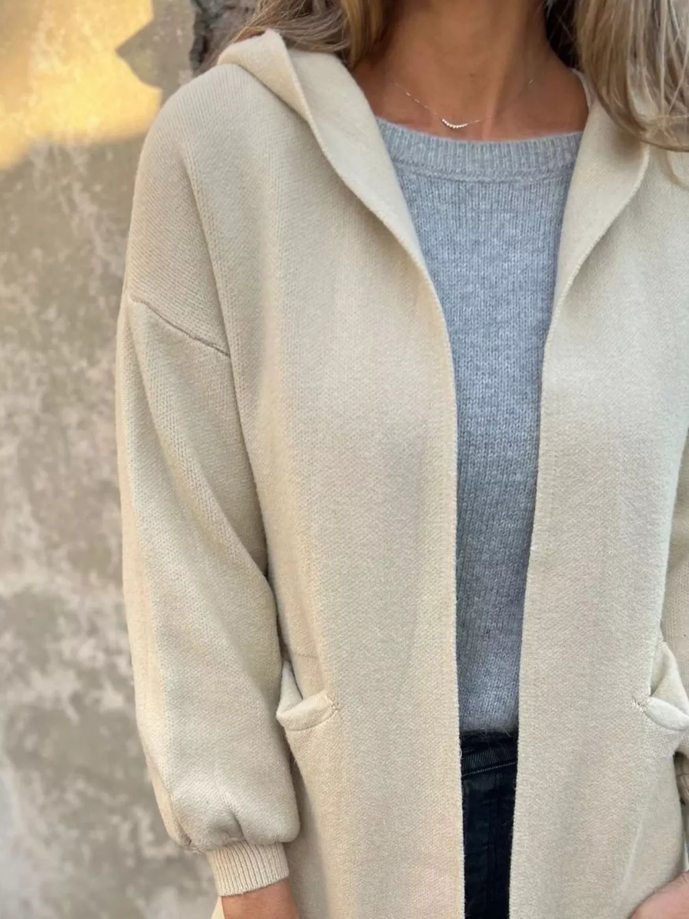 Full Size Open Front Drop Shoulder Hooded Cardigan Plus Size 