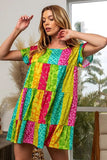 BiBi Leopard Short Sleeve Tiered Dress Dresses