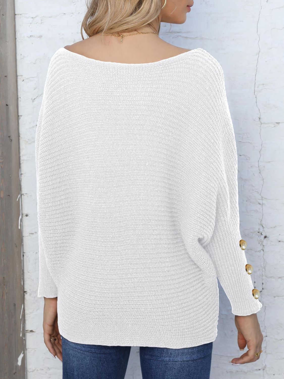 Full Size Boat Neck Long Sleeve Sweater 