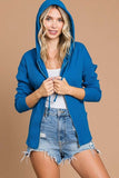 Culture Code Full Size Ribbed Zip Up Drawstring Hooded Jacket 