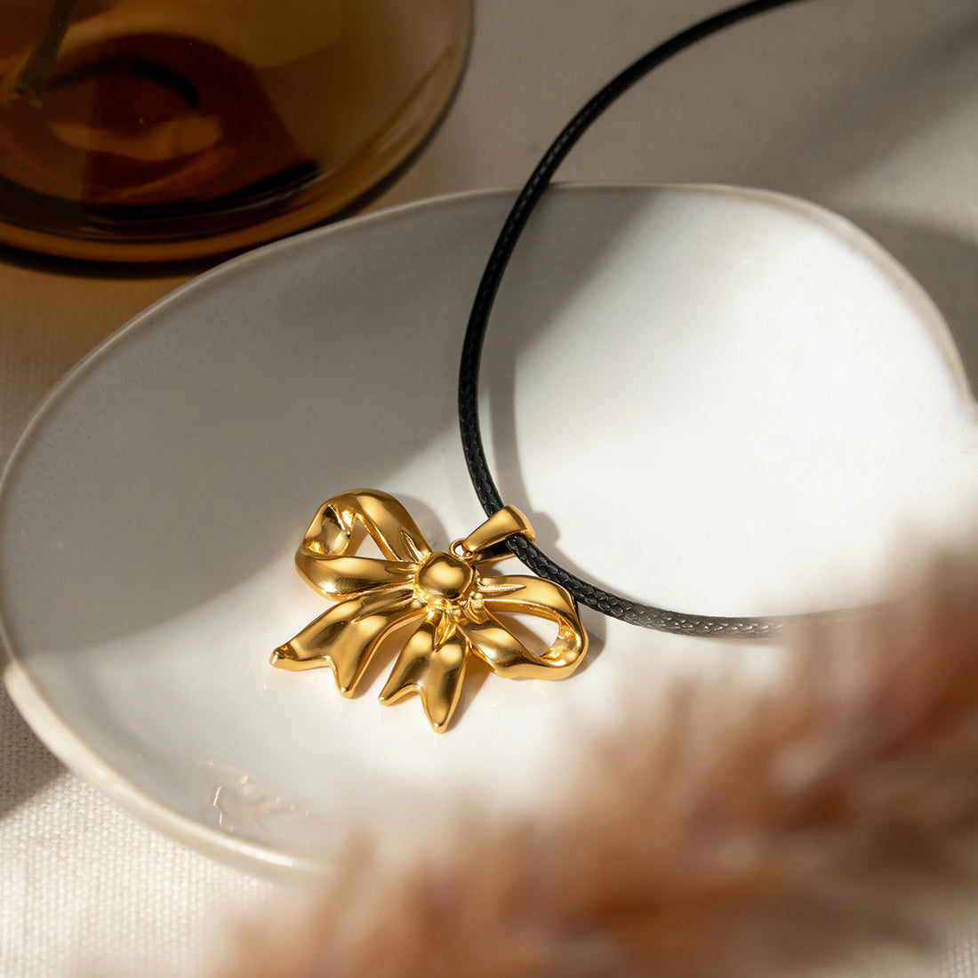18K Gold-Plated Bow Pendant Necklace 