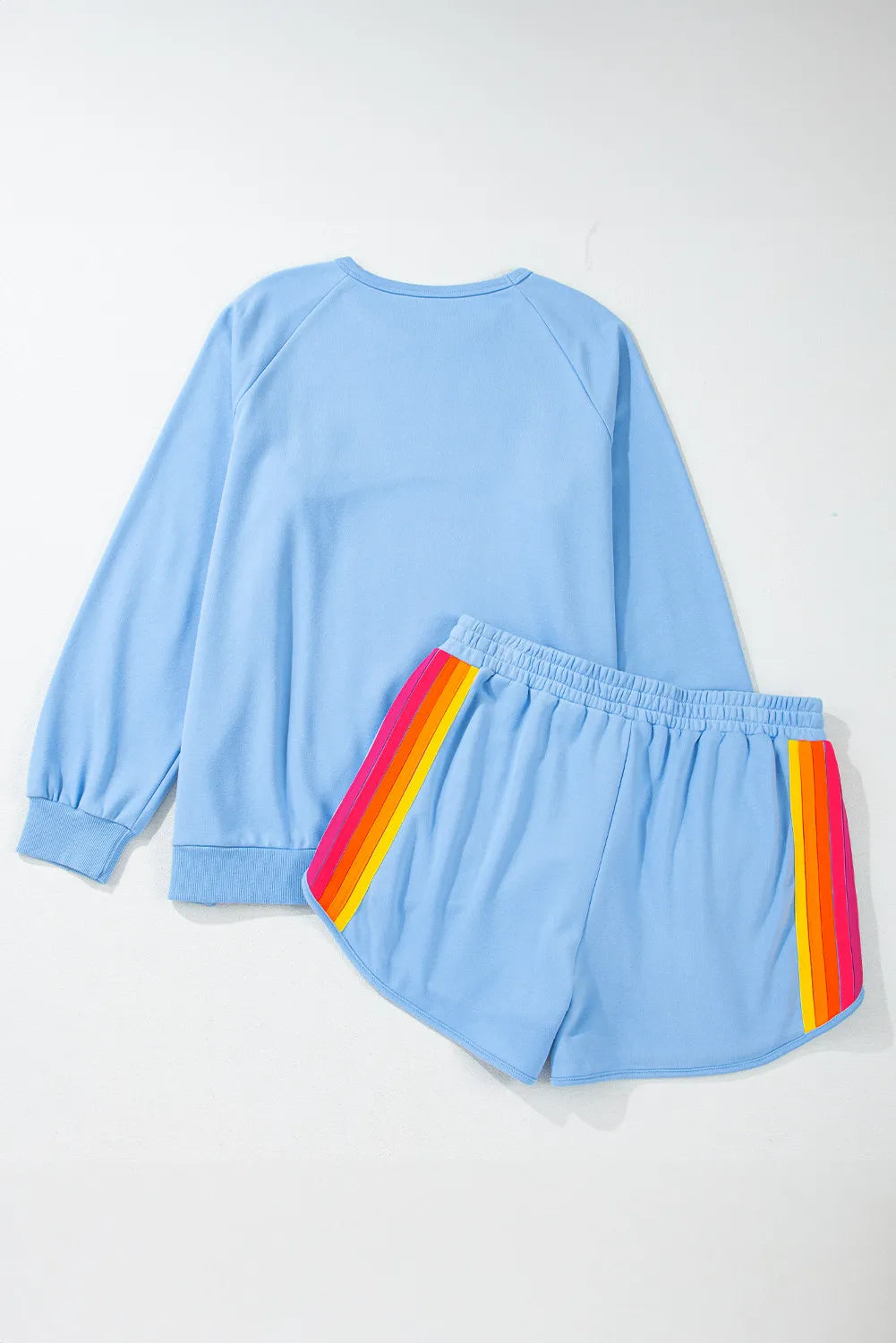 Full Size Contrast Striped Round Neck Top and Shorts Set 