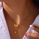 Titanium Steel Gold-Plated Bow Pendant Necklace 