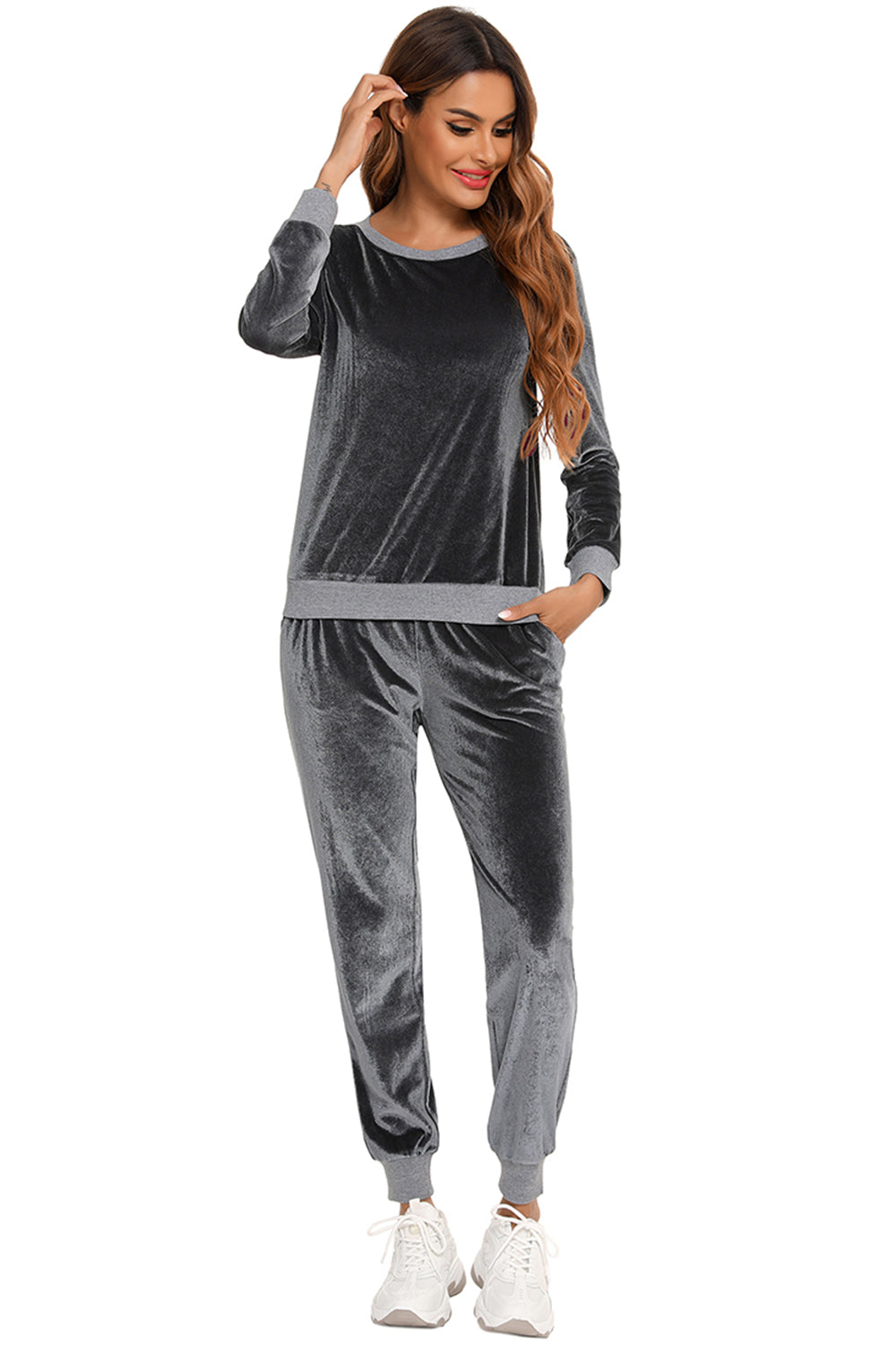 Round Neck Long Sleeve Loungewear Set with Pockets Lingerie & Nightwear