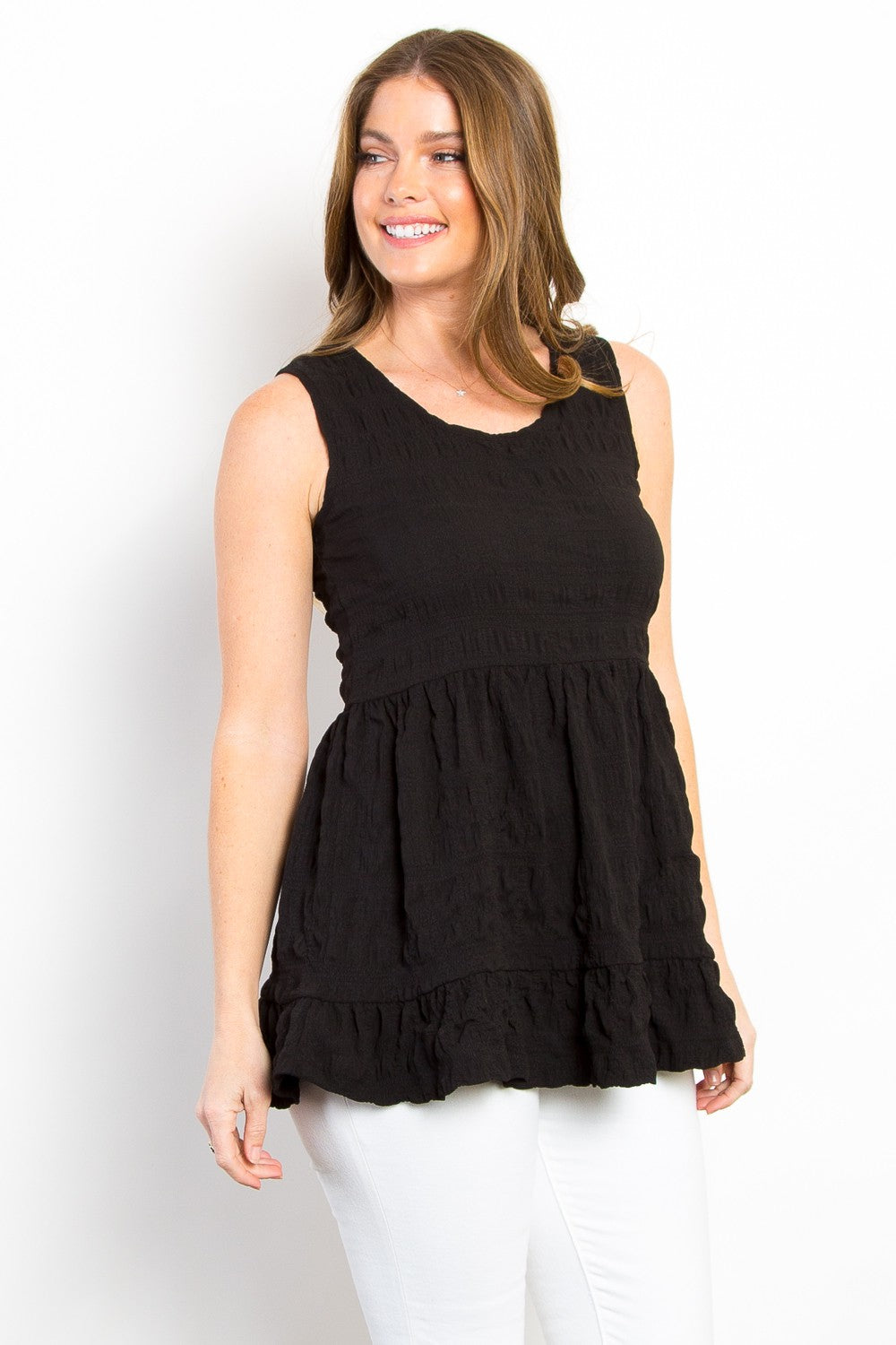 Be Stage Ruffled Sleeveless Babydoll Top 