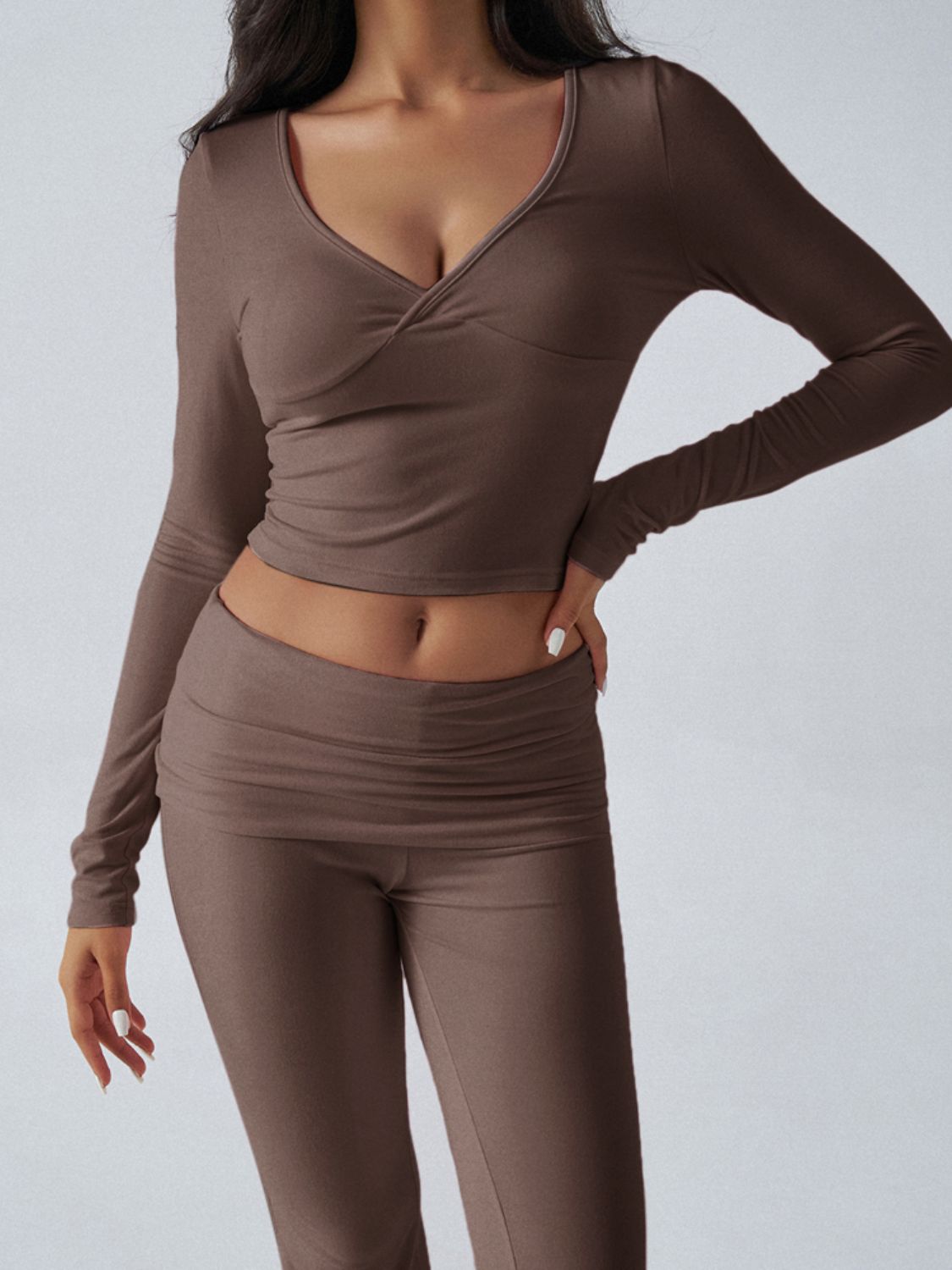 Devine Ruched Long Sleeve Top and Pants Set 