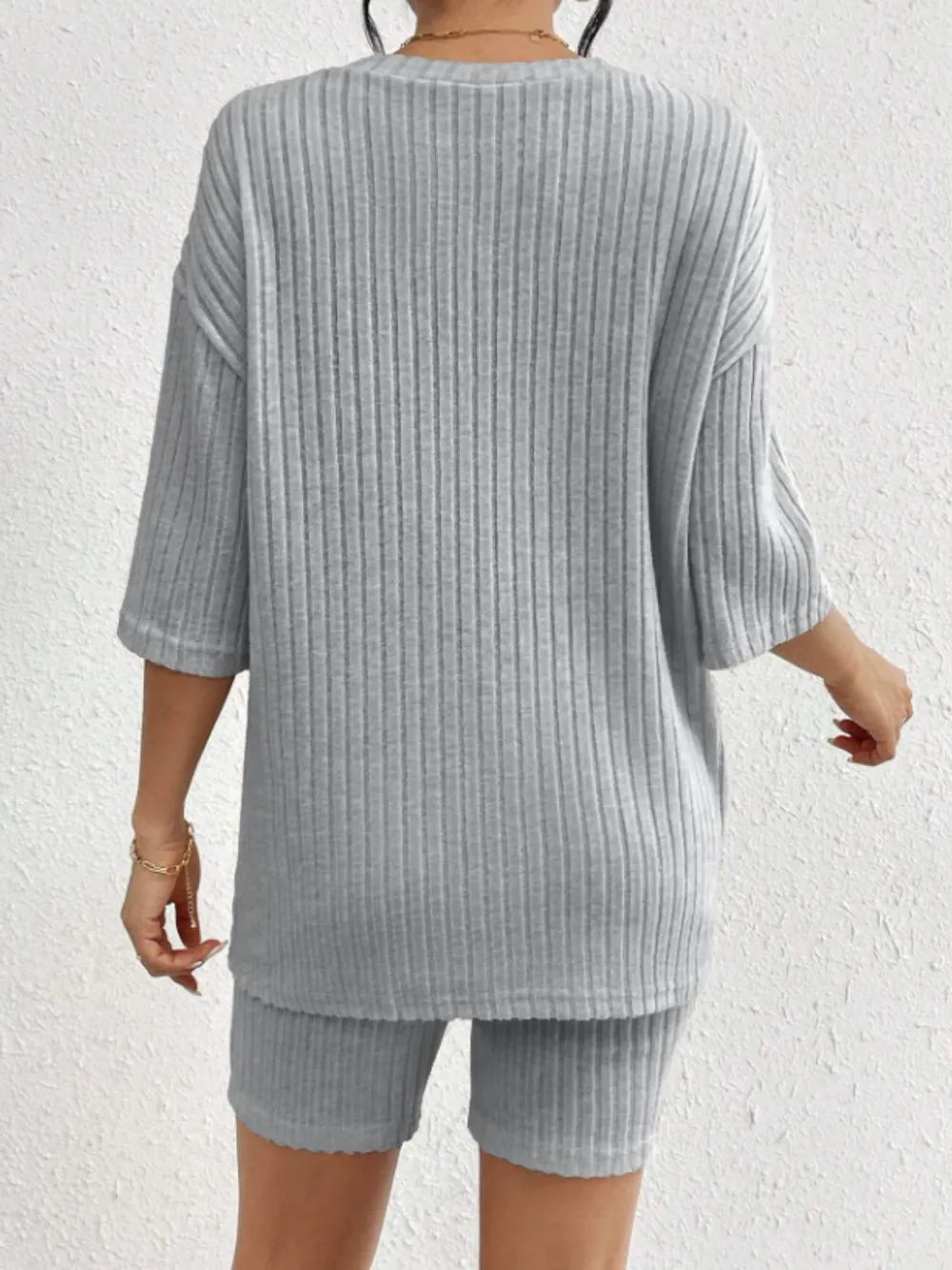 Ribbed Round Neck Top and Shorts Set Two Piece Dresses