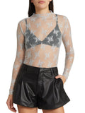 Lace Mock Neck Long Sleeve Blouse 
