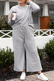 Double Take Full Size Textured Long Sleeve Top and Drawstring Pants Set 