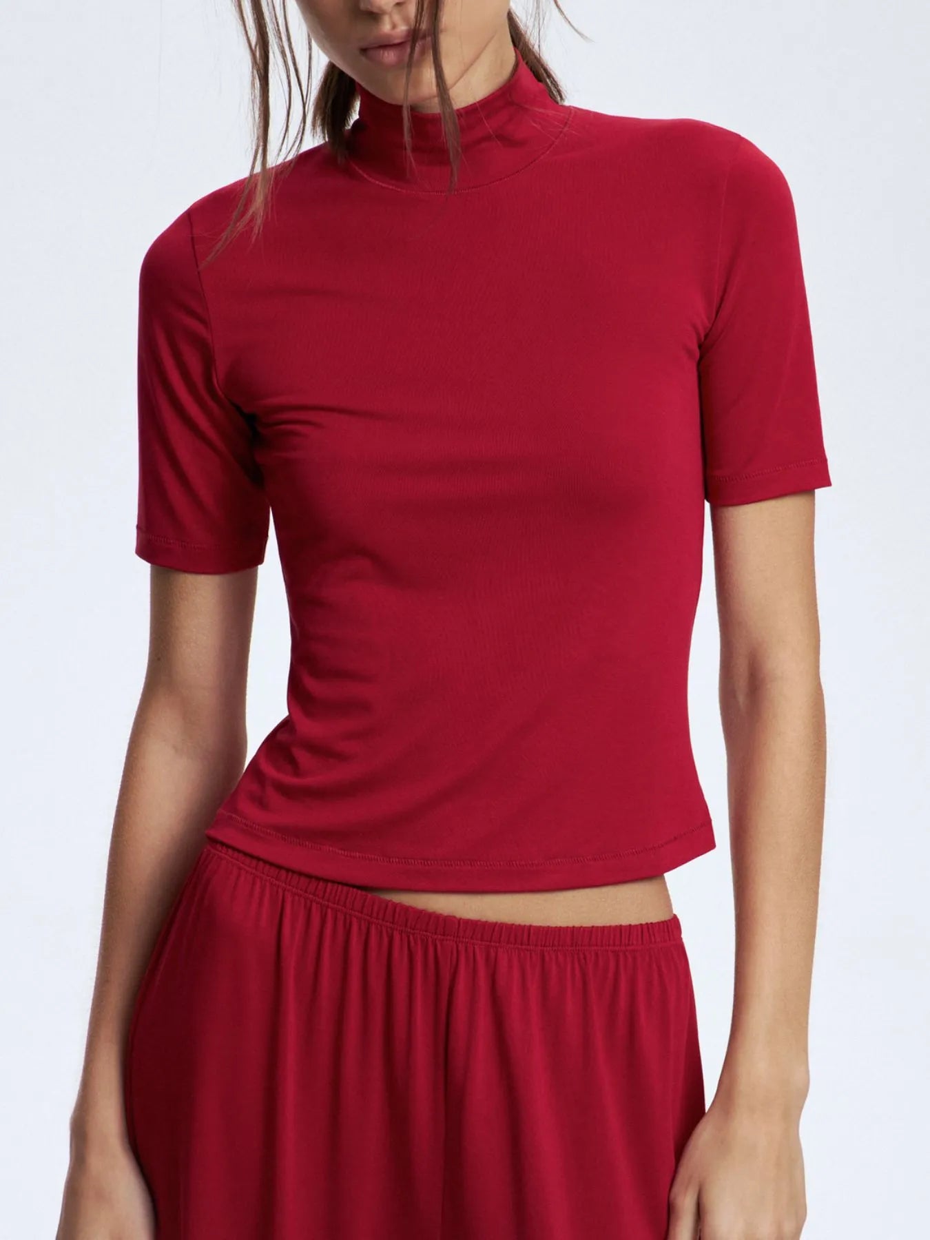 Mock Neck Short Sleeve Top and Pants Set Two Piece Dresses