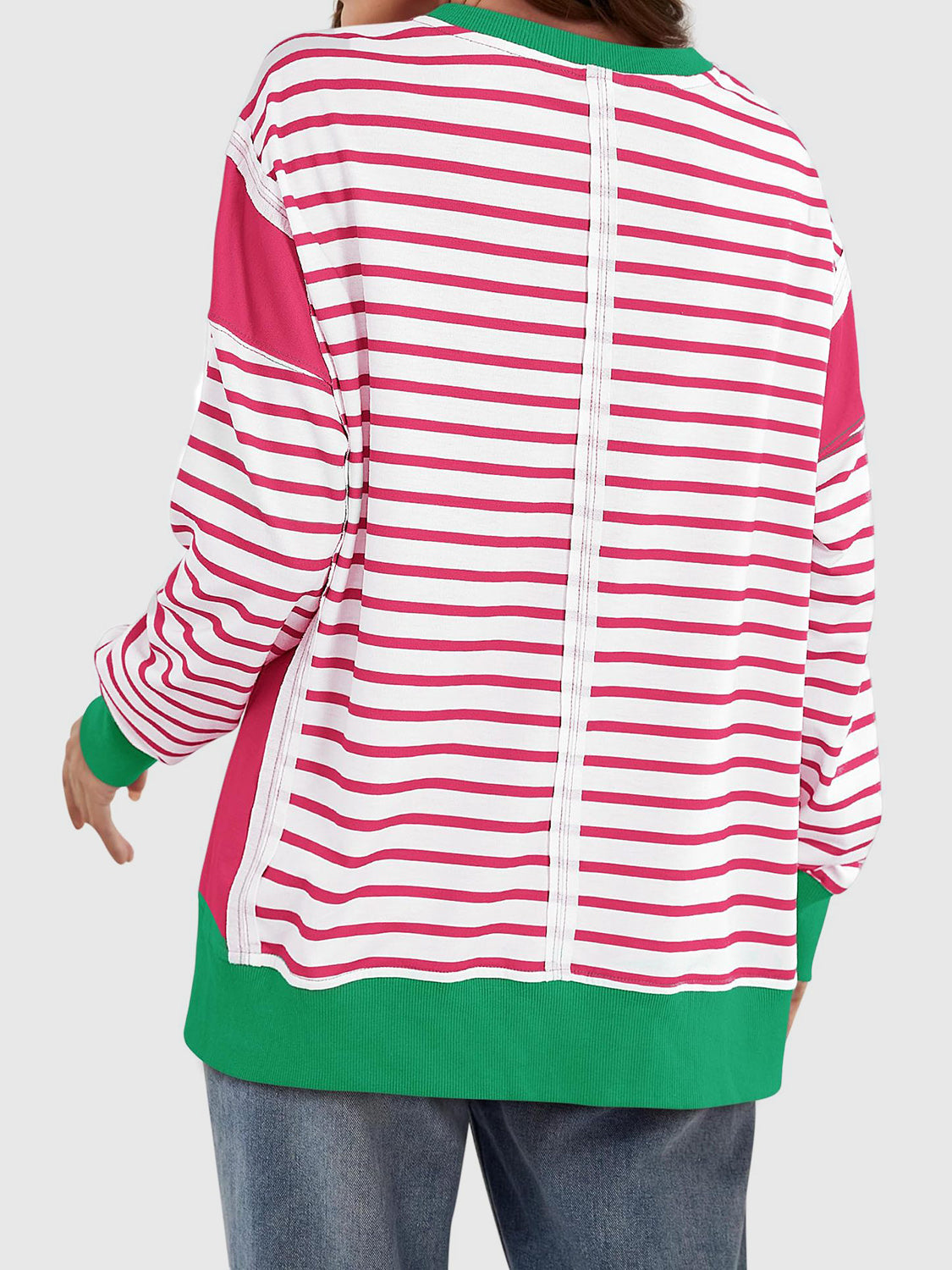 Slit Exposed Seam Striped Long Sleeve Sweatshirt 
