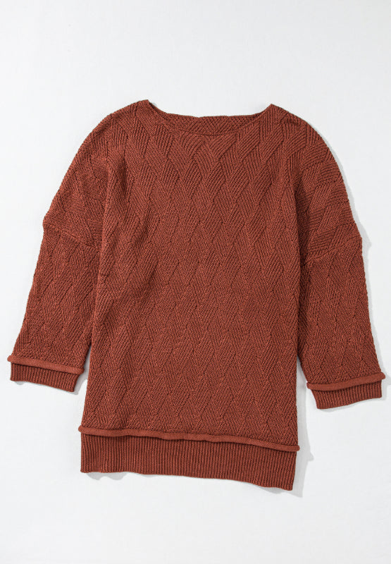 Diamond Round Neck Dropped Shoulder Sweater 