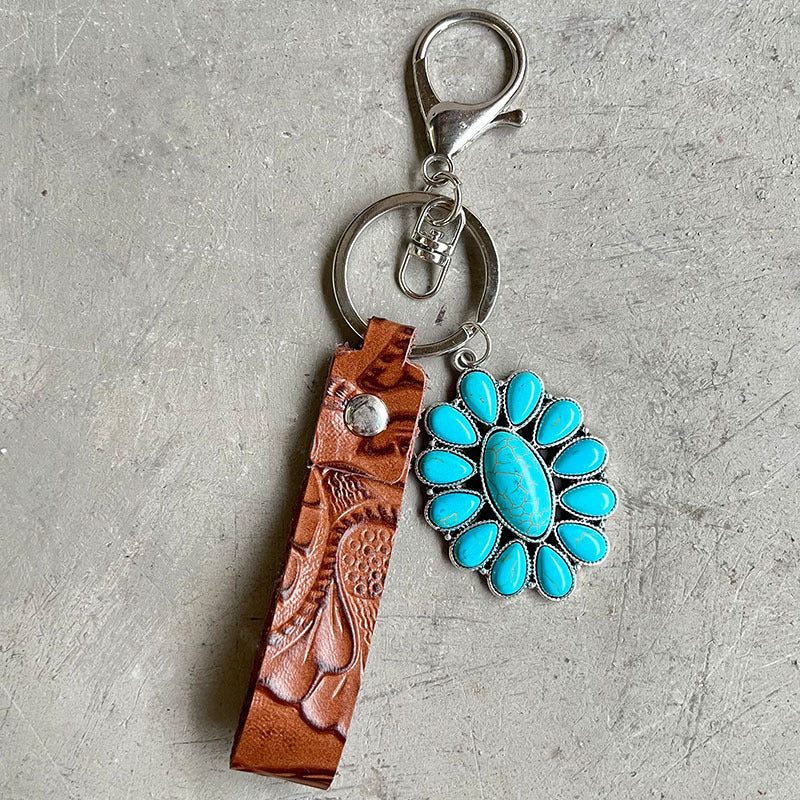 Turquoise Genuine Leather Key Chain 