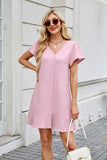 Tied Button Up Short Sleeve Mini Shirt Dress Dresses