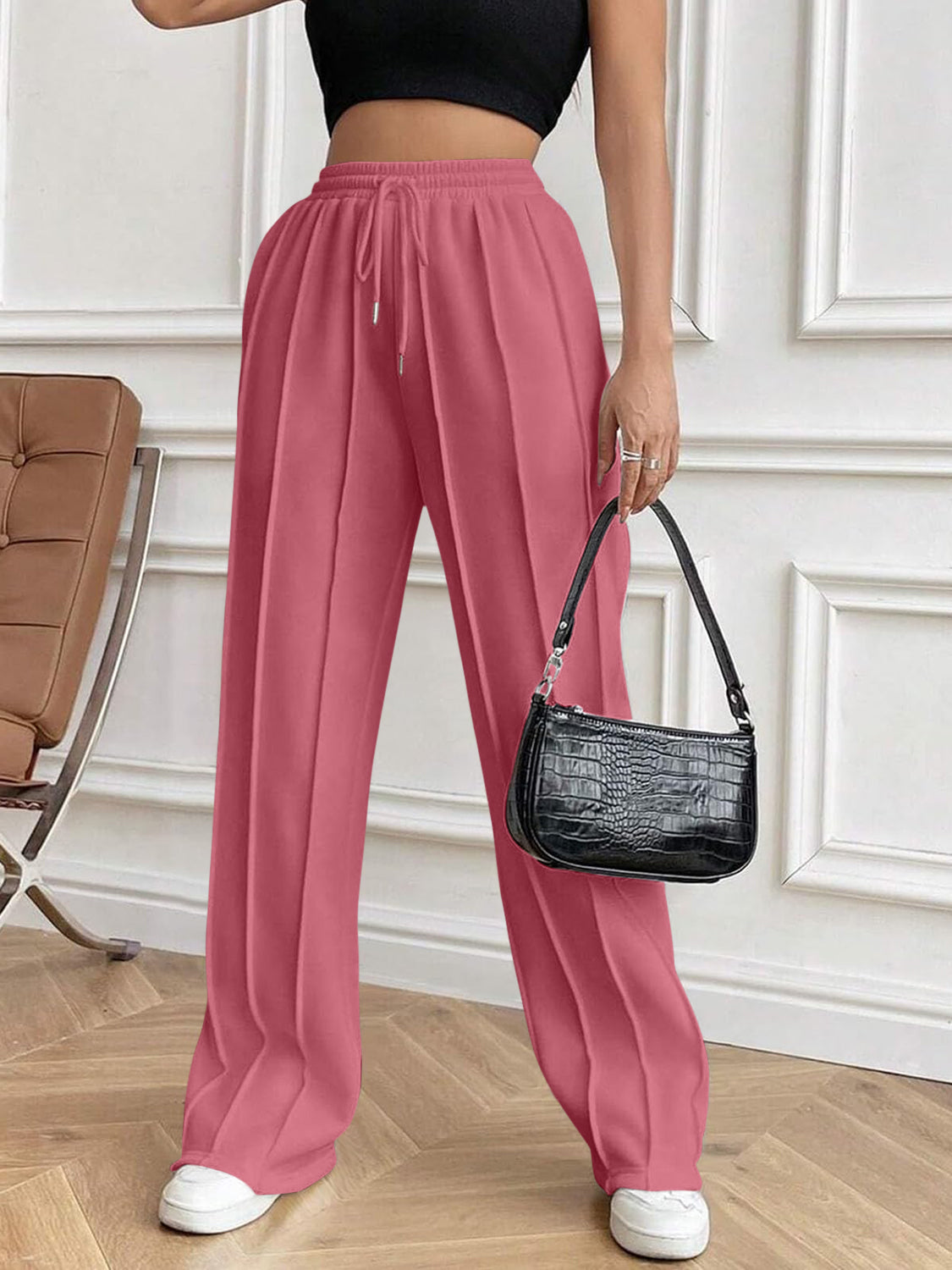 Drawstring Elastic Waist Pants with Pockets 