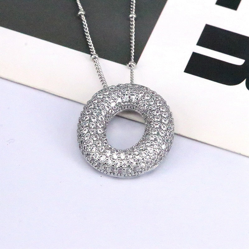 Copper Inlaid Zircon Letter Pendant Necklace 