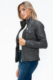 YMI Removable Faux Layered Multi-Pocket Jacket with Fuzzy Hood 