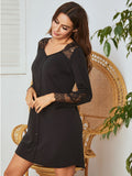 Lace Detail Long Sleeve Mini Lounge Dress 