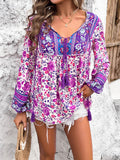 Devine Printed Tie Neck Long Sleeve Blouse 