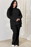 Basic Bae Full Size Ribbed High-Low Top and Wide Leg Pants Set 