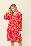 Double Take Full Size Printed Ruffle Hem Dress with Pocket 