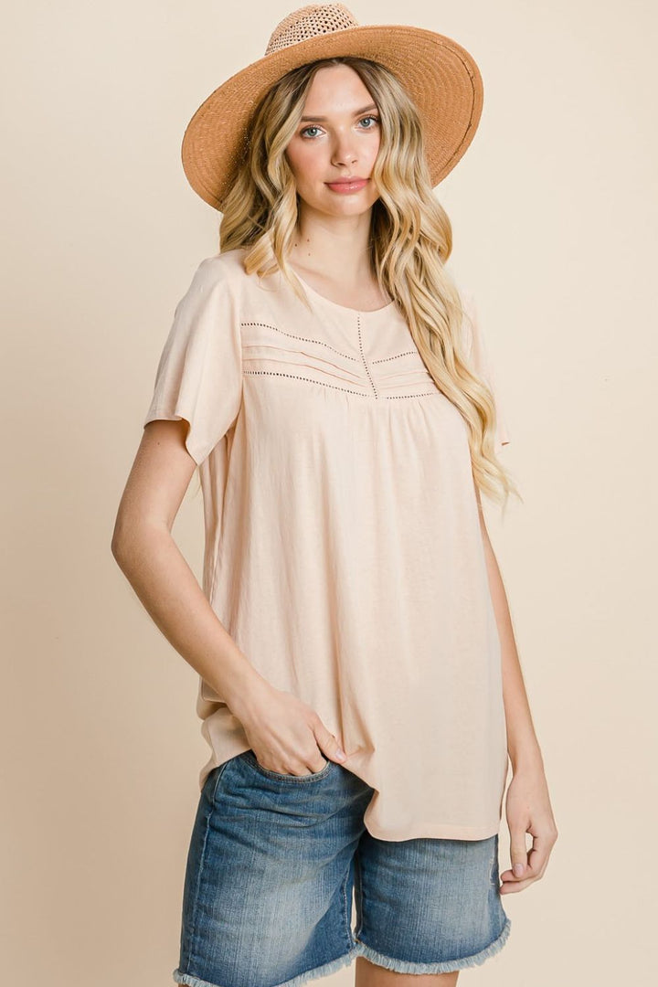Cotton Bleu by Nu Label Eyelet Round Neck Short Sleeve T-Shirt 