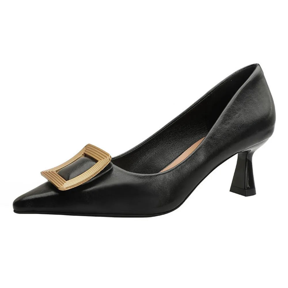 Point Toe Flare Heel Pumps 