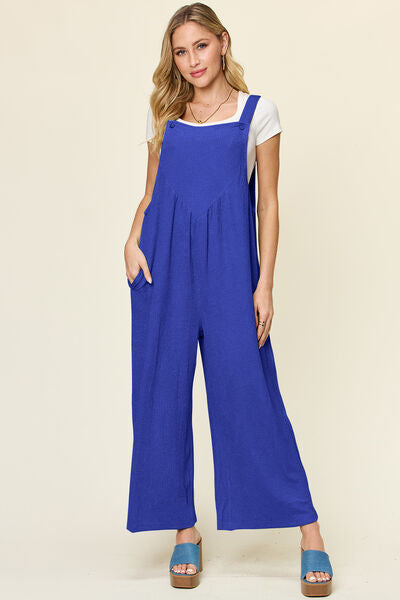 Double Take Full Size Texture Sleeveless Wide Leg Overall 