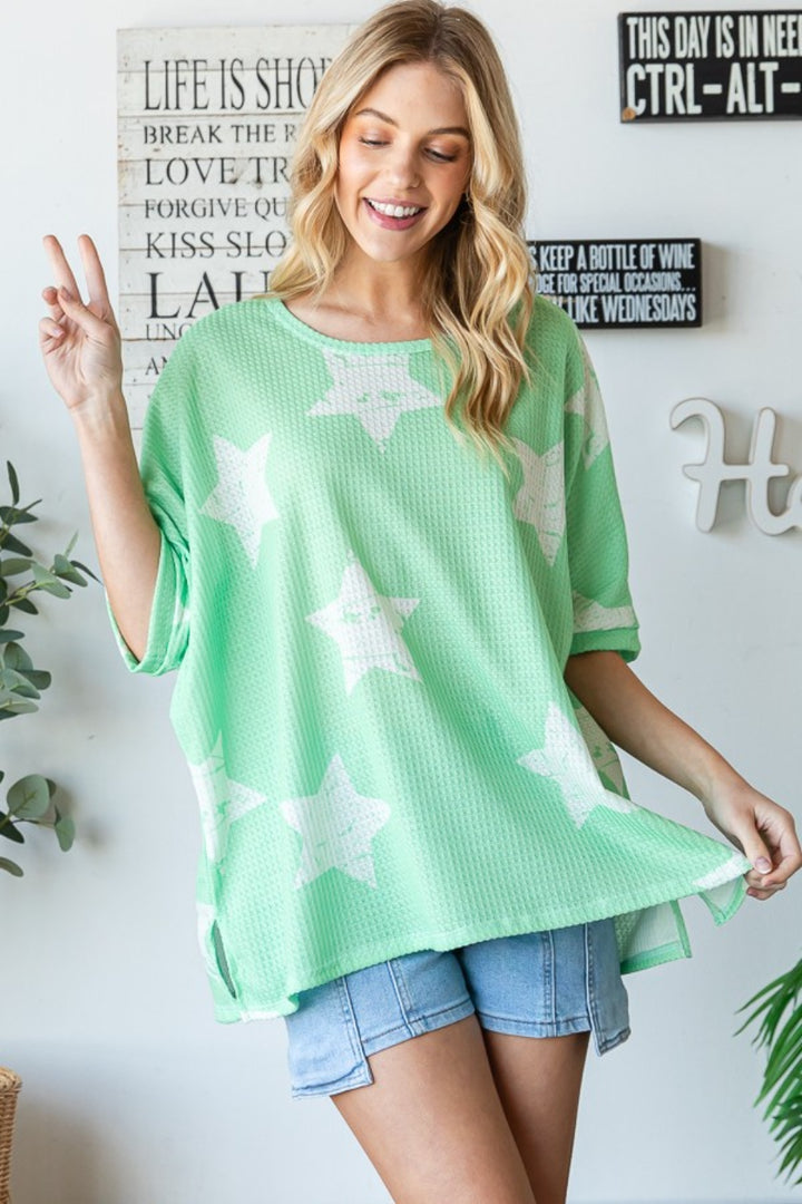 HOPELY Star Pattern Oversized Waffle T-Shirt 