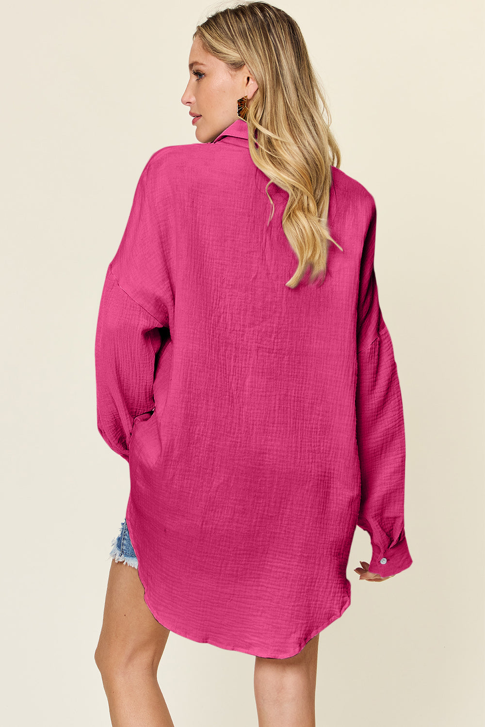 Double Take Full Size Pocketed Texture Button Up Shirt 