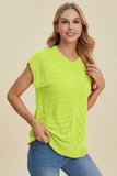 Double Take Full Size Cable-Knit Round Neck Cap Sleeve Sweater 