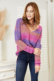 Angel Wings Multicolored Rib-Knit V-Neck Knit Pullover 