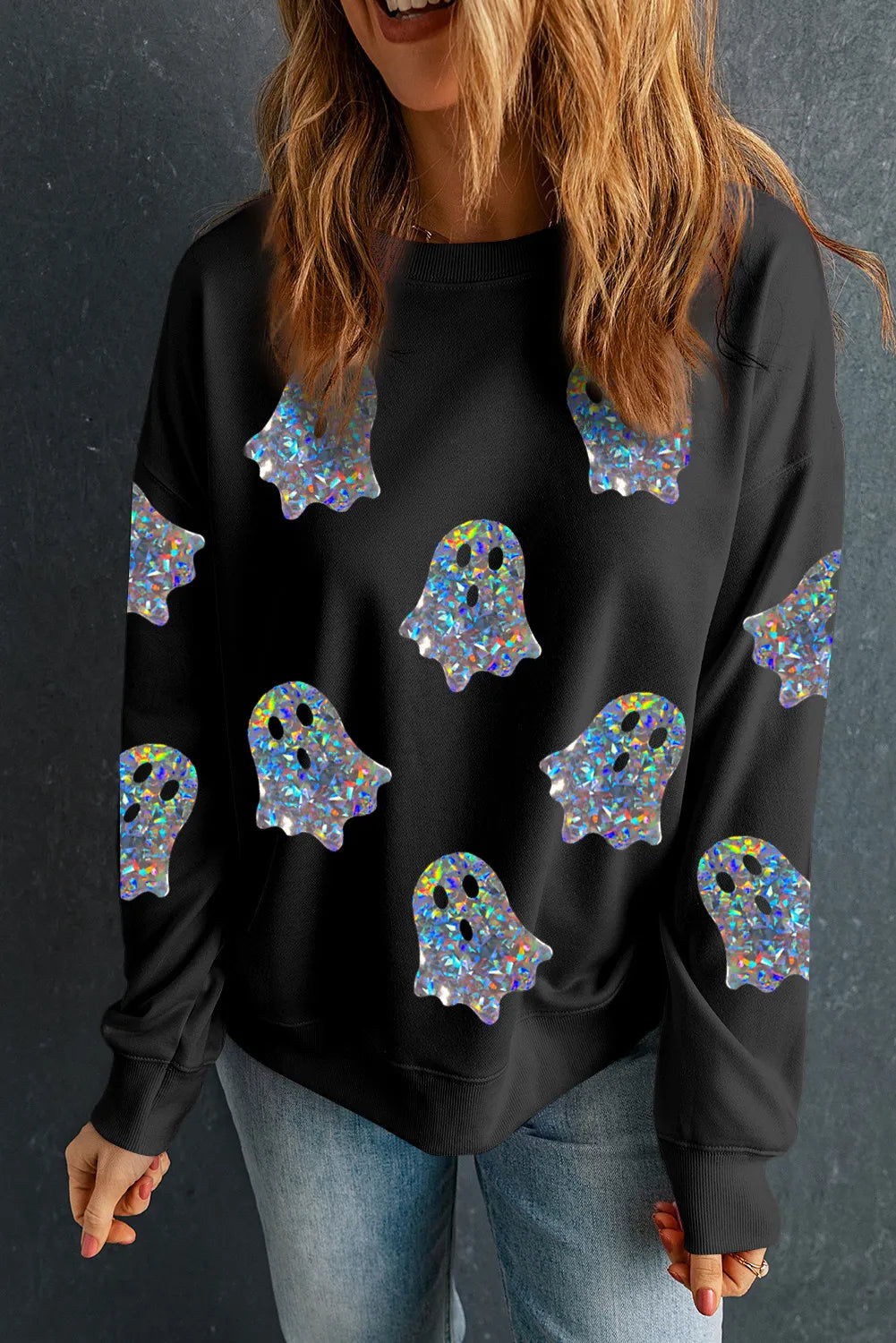 Ghost Round Neck Long Sleeve Sweatshirt 