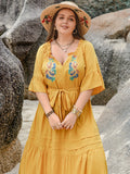 Plus Size Notched Tie Waist Half Sleeve Midi Dress 