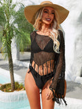 Angel Wings Fringe Trim Flare Sleeve Openwork Cover Up 