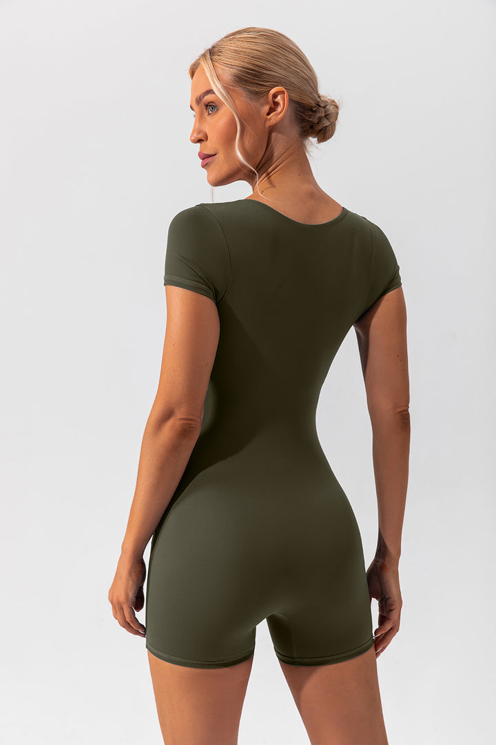 Square Neck Cap Sleeve Active Romper 