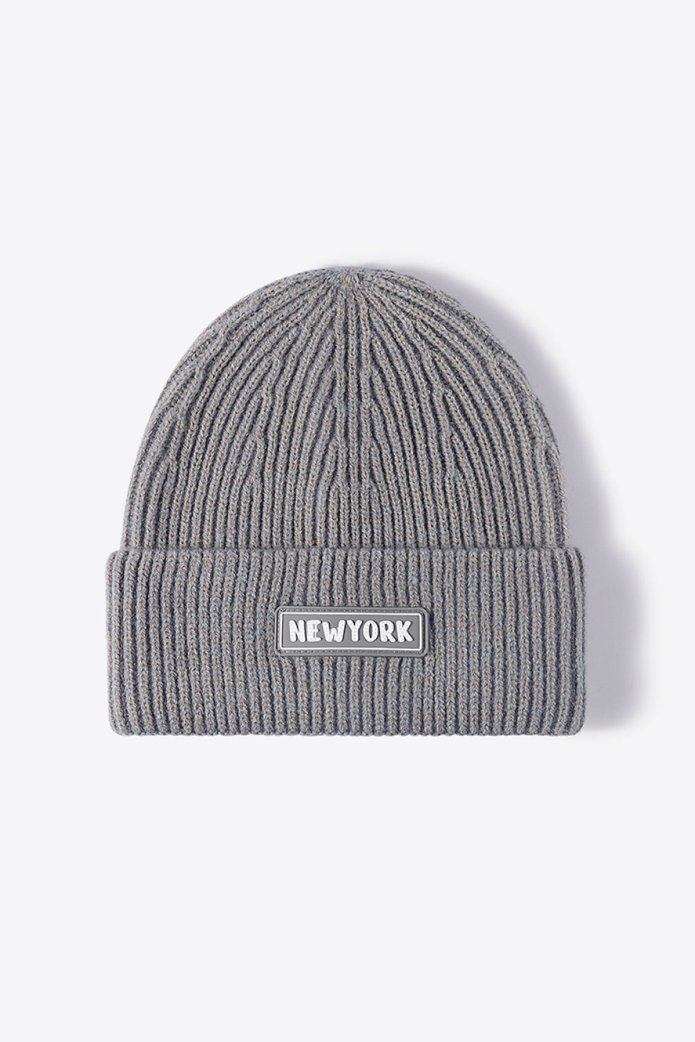 NEWYORK Patch Rib-Knit Cuffed Beanie 